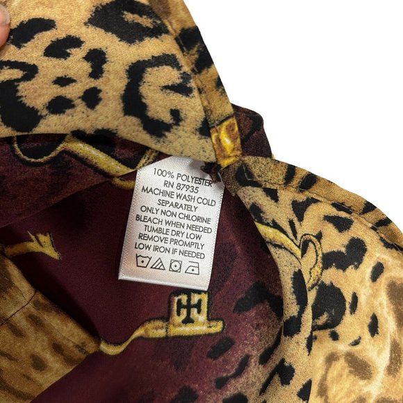 Susan Graver Womens 8 Button Front Long Sleeve Tunic Lock Key Leopard Print Red - Picture 5 of 7